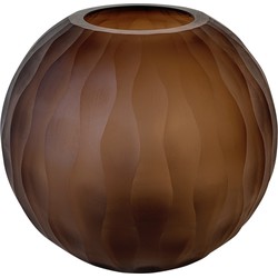 PTMD Mishan Brown Glass Bulb Vase Carved Wavy Pattern