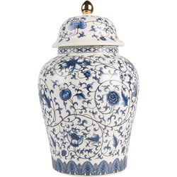 Clayre & Eef Vaas met Deksel Ø 12x21 cm Wit Blauw Keramiek