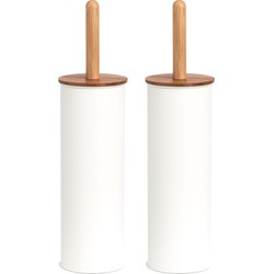 Zeller WC/Toiletborstel in houder - 2x - bamboe - wit - H38 x D10 cm - Toiletborstels
