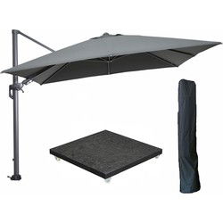 Garden Impressions Hawaii zweefparasol 300x300 cm carbon black / donker grijs met 90kg royal antraciet parasolvoet en parasolhoes