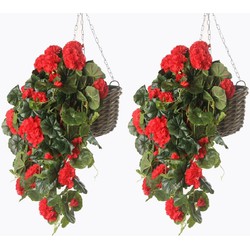 2x Rode geranium hangplant kunstplanten 70 cm - Kunstplanten