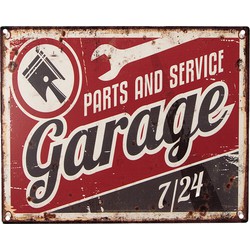 Clayre & Eef Tekstbord  25x20 cm Rood Ijzer Garage Wandbord