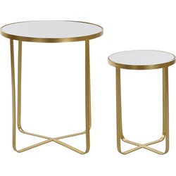 Items Bijzettafels - 2x st - rond - metaal/spiegel - goud - 41-52 cm - Bijzettafels