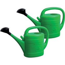 Combi-set kunststof bloemen/planten gieters met broeskop/sproeikop groen 10 en 14 liter - Gieters