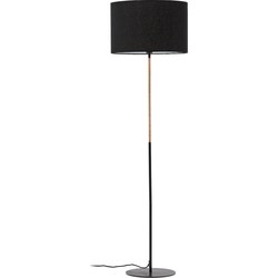 Kave Home - Staande lamp Canar van metaal en rotan met lampenkap van zwart katoen