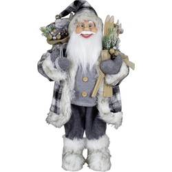 Kerstman beeld - H60 cm - grijs - staand - kerstpop - Kerstman pop