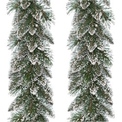 Set van 2x stuks kerst dennenslinger guirlandes groen met sneeuw 30 x 270 cm - Guirlandes