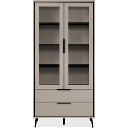 Hoog dressoir met 2 glazen deuren, 2 lades en 6 legplanken binnenin, 90 cm  ARONA