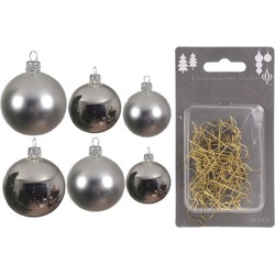Groot pakket glazen kerstballen 50x zilver glans/mat 4-6-8 cm incl haakjes - Kerstbal