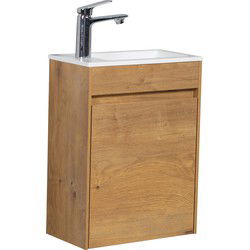 Badplaats Toiletmeubel Sinta 40 x 22 cm - Eiken - Fonteinmeubel met Witte Wastafel
