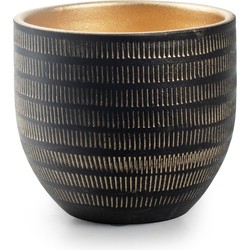 Jodeco Plantenpot/bloempot Beau - zwart/goud - keramiek - D14 x H16 cm - Plantenpotten