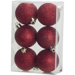 6x Rode glitter kerstballen 6 cm kunststof - kerstversiering - Kerstbal