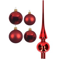 Glazen kerstballen pakket kerstrood glans/mat 38x stuks 4 en 6 cm met piek glans - Kerstbal