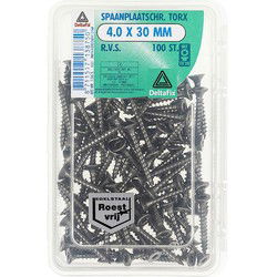 Spaanplaatschr. torx 4.0x30mm rvs 100st