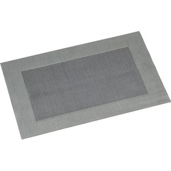 4x Rechthoekige onderleggers/placemats voor borden zilver geweven print met rand 29 x 43 cm - Placemats