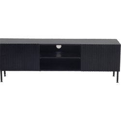 Tv-Meubel Mangohout Zwart - 150x40x50cm - 2-Deurs - Kast Roman