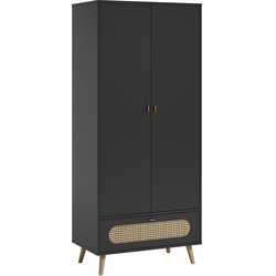 Kast met 2 deuren en 1 lade met rieten vlechtwerk L85 x H195 cm - Riet