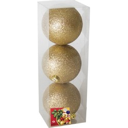 Gerimport Kerstballen - 3 stuks - goudkleurig - glitters - kunststof - 10cm - Kerstbal