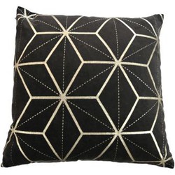 HSM Collection-Sierkussen Met Print-2-45x45-Zwart/Goud-Stof