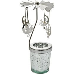 Clayre & Eef Waxinelichthouder Ø 8x17 cm Zilverkleurig Glas Metaal Katten
