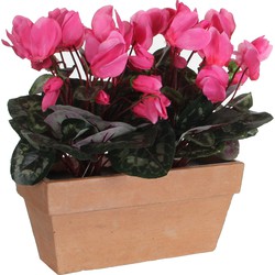 Cyclaam balkon kunstplant roze in keramieken pot L29 x B13 x H33 cm - Kunstplanten