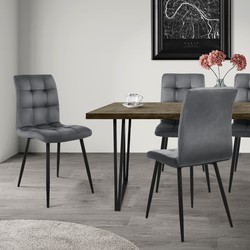 Eetkamerstoel set van 4 vierkant gewatteerd met rugleuning antraciet Keukenstoel met microvezel fluwelen bekleding ML design