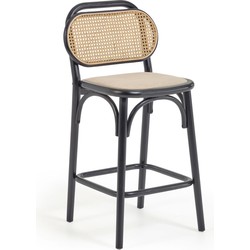 Kave Home - Doriane 65 cm height solid elm stool with black lacquer finish and upholstered seat FSC Mi