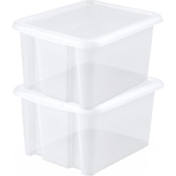 2x stuks kunststof opbergboxen/opbergdozen wit transparant L44 x B36 x H25 cm stapelbaar - Opbergbox