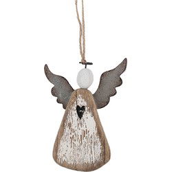 Clayre & Eef Decoratie Hanger Engel Bruin Wit Hout