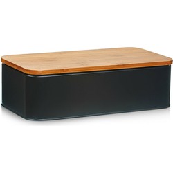 Zeller Luxe Broodtrommel - hout / zwart - met deksel - 42 x 23 x 13 cm - brooddoos - Broodtrommels