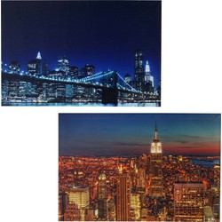 Cosmo Casa  Set van 2 LED canvas schilderijverlichting - Schilderij aan de muur- 40x60 cm - Met timer - Skyline New York