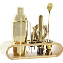 Items cocktailset 9-delig met houten houder - 750 ml - RVS - goud - Cocktailshakers