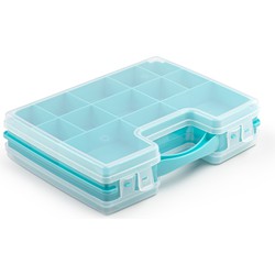 Opbergkoffertje/opbergdoos/sorteerbox 22-vaks kunststof blauw 28 x 21 x 6 cm - Opbergbox