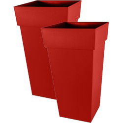 EDA Planten/bloempot - 2x - kunststof - rood - L43 x B43 x H80 cm - Plantenpotten