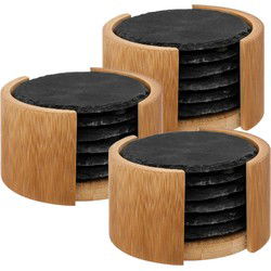 Secret de Gourmet Glasonderzetters - 18x - antraciet leisteen - 10 cm - Glazenonderzetters