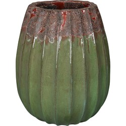 PTMD Lionne Green ceramic pot ribbed bulb round L
