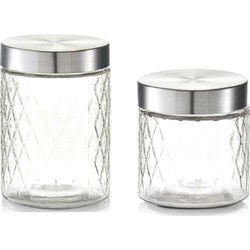 6x Glazen voorraadpotten/bewaarpotten 750/1200 ml geruit - Voorraadpot