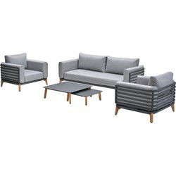 Carmen lounge sofaset - 5-delig - carbon black - aluminium teak look