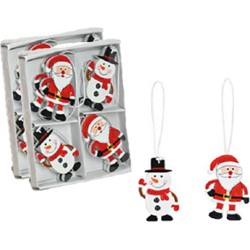 16x stuks houten kersthangers kerstmannen en sneeuwpop 6 cm kerstornamenten - Kersthangers