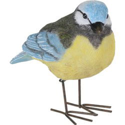 Decoratie Tuinbeeld vogeltje - pimpelmees - metaal - 10 cm - Tuinbeelden
