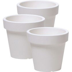 Prosperplast Bloempot kunststof - 3x - parel wit - D20 x H18 cm - buiten - Plantenpotten