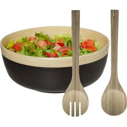 Secret de Gourmet Slakom/schaal met slacouvert - Bamboe - D30 cm - Saladeschalen