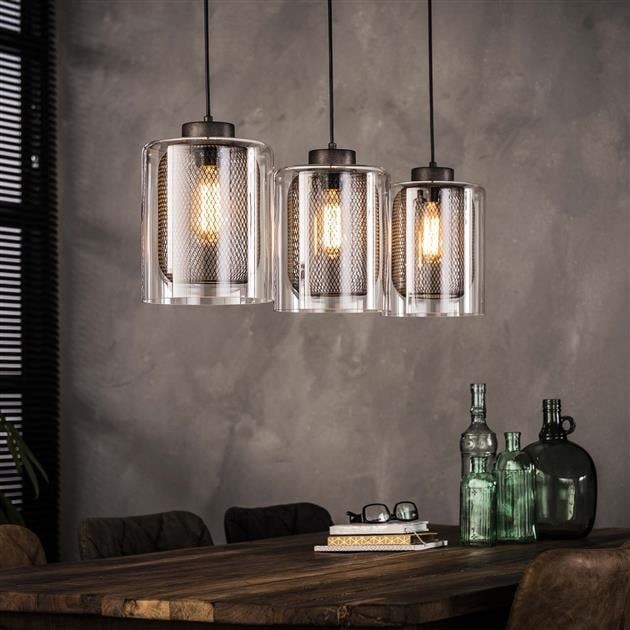 Industriële hanglamp Elodie 3-lichts raster glas - 