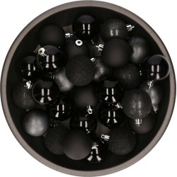 Kunststof kerstballen 48x stuks zwart 6 cm - Kerstbal
