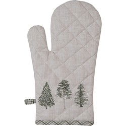 Clayre & Eef Ovenwant  18x30 cm Beige Groen Katoen Dennenbomen Ovenhandschoen