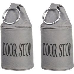 Canvas deurstopper grijs met ring - 2x -H 28 cm - Deur vastzetter - Deurstoppers