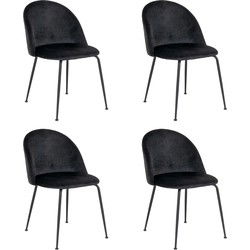 QUVIO Zwarte eetkamer stoel Lowen - Fluweel - Staal - Zwart - Set van 4