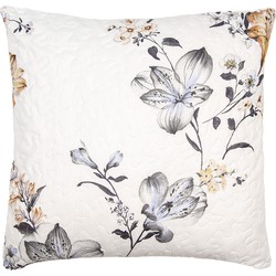 Clayre & Eef Kussenhoes 50x50 cm Wit Grijs Polyester Bloemen Sierkussenhoes