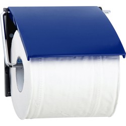 MSV Toiletrolhouder wand/muur - metaal met afdekklepje - donkerblauw - Toiletrolhouders