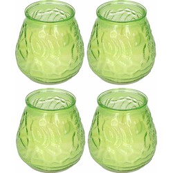 Windlicht geurkaars - 4x - groen glas - 48 branduren - citrusgeur - geurkaarsen